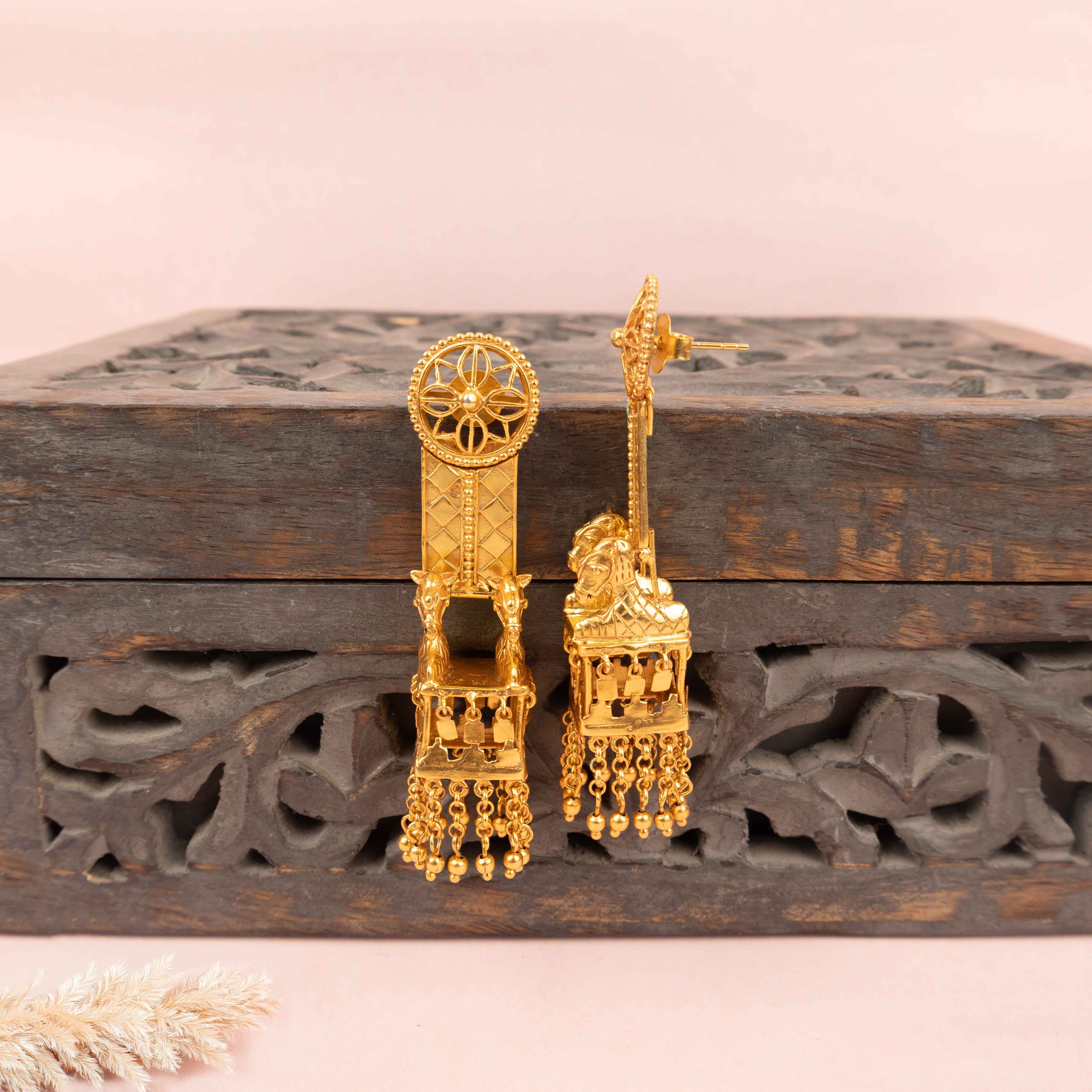 Anvaya Horse Rath Statement Gold Plated Jhumka