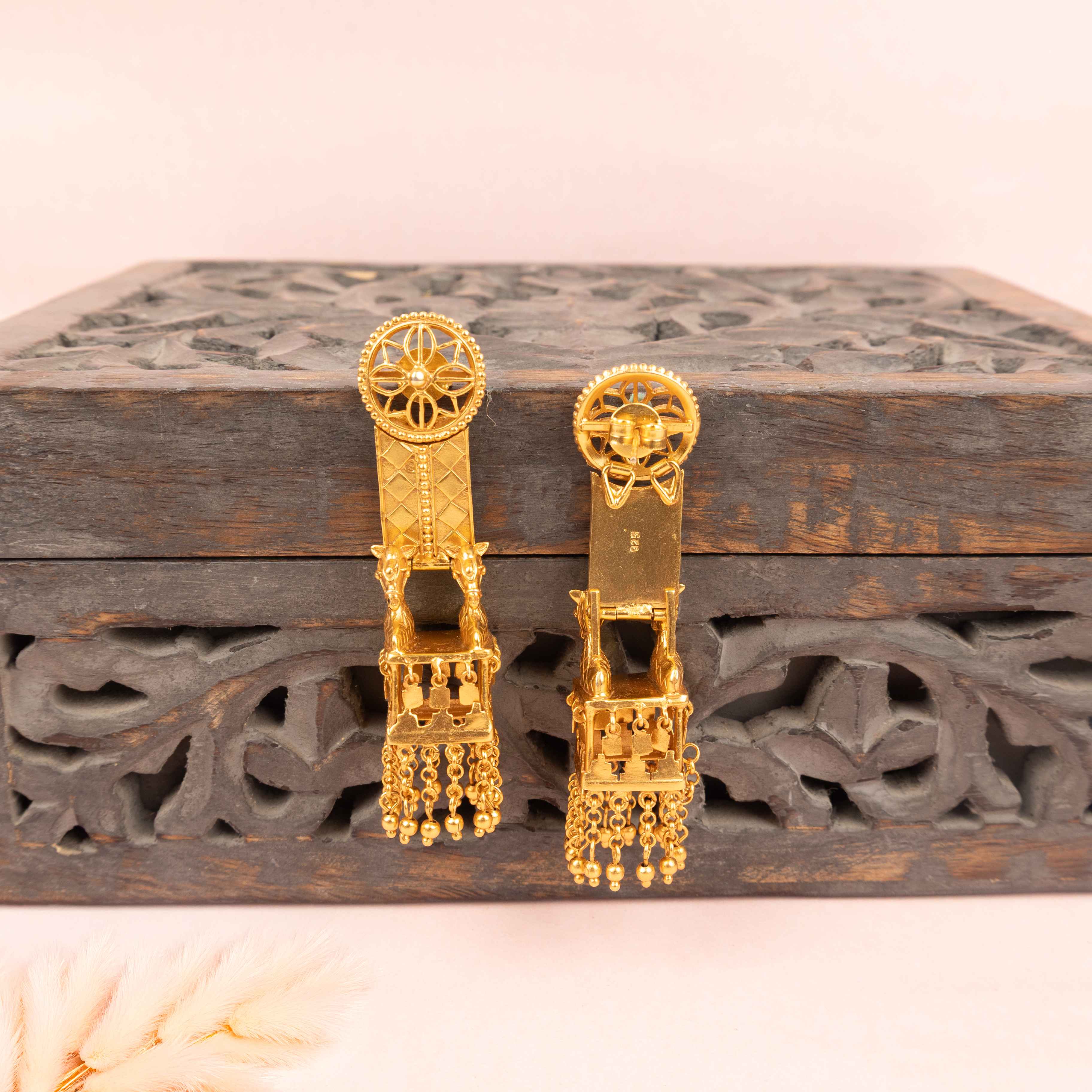 Anvaya Horse Rath Statement Gold Plated Jhumka