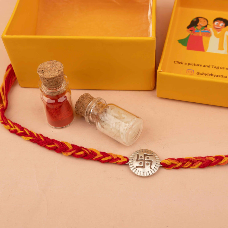 925 pure silver swastik shubh rakhi, side view