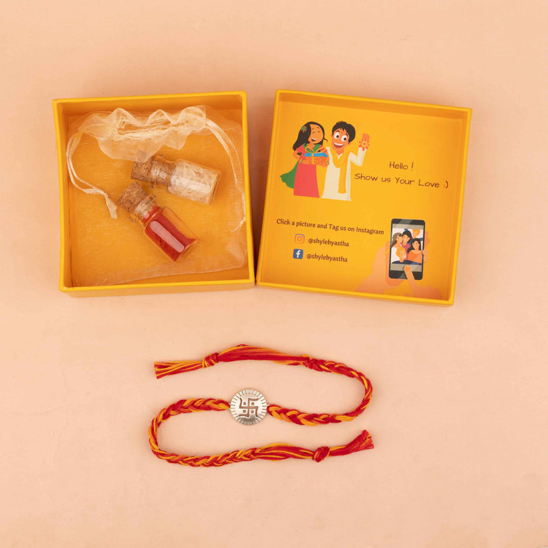 925 pure silver swastik shubh rakhi, reverse view