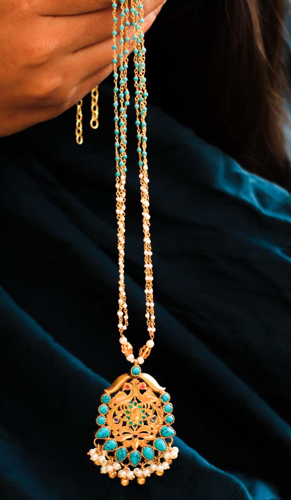 Qurbat Turquoise Pearls Jodhpuri Necklace