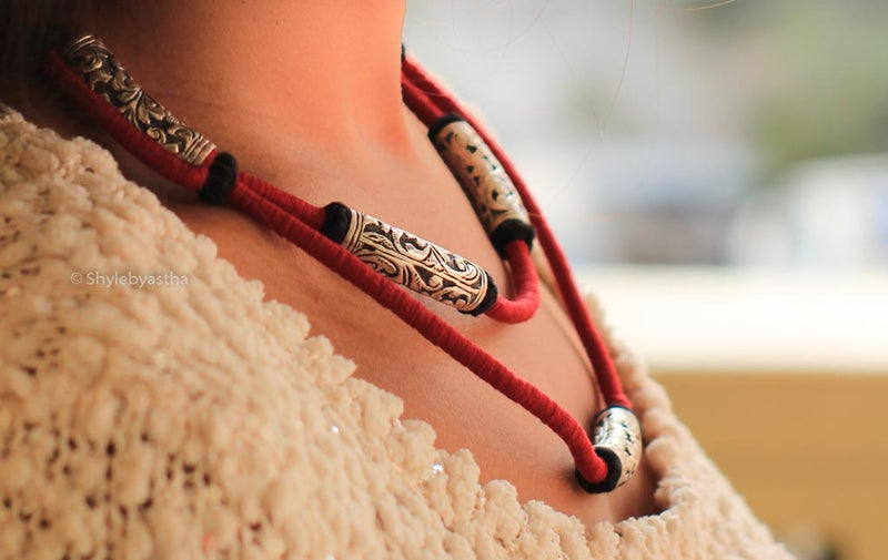 Anvaya Intricate Chitai Handwoven Necklace