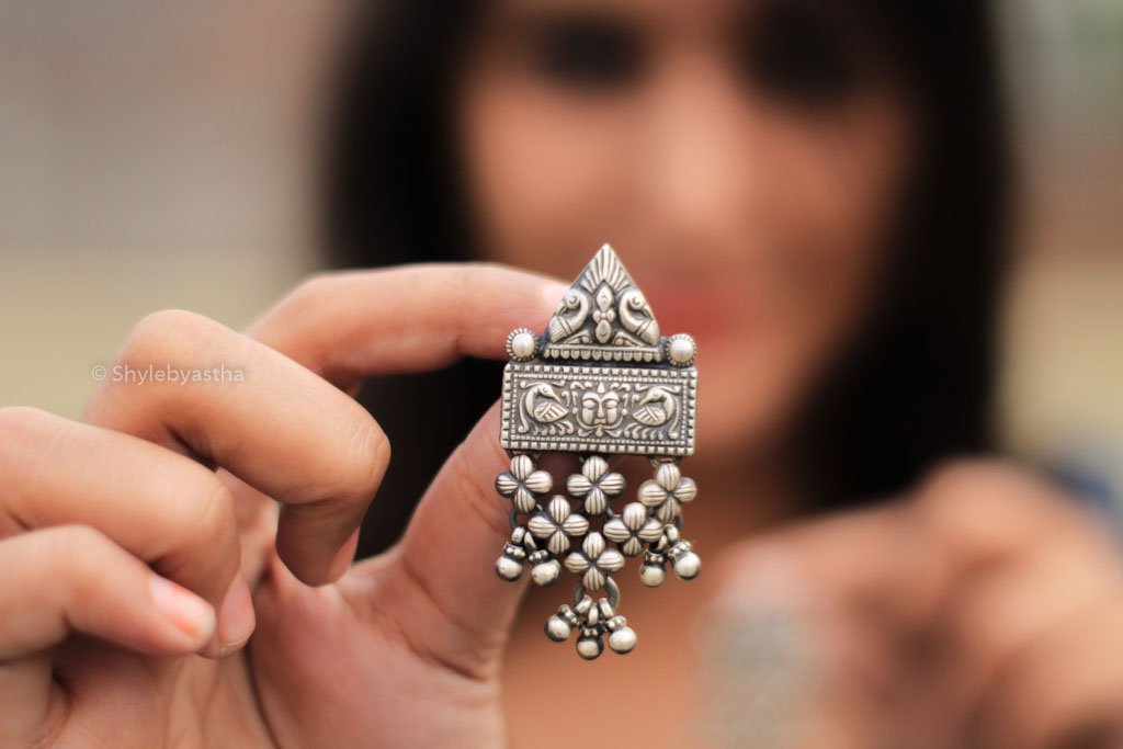 Mizoya Tribal Peacock Detailed Jali Earrings