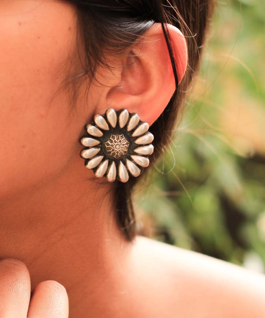 Moh Embossed Flower Studs