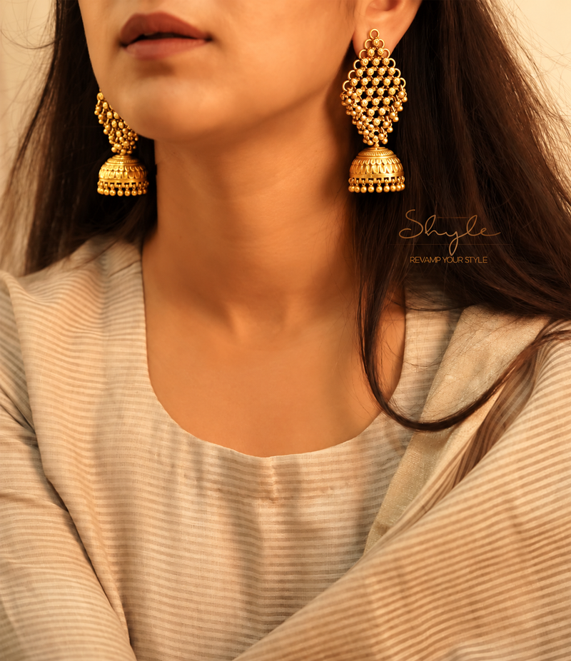 92.5 sterling silver Tattva Intricate Jali Statement Grand Jhumka, view 7