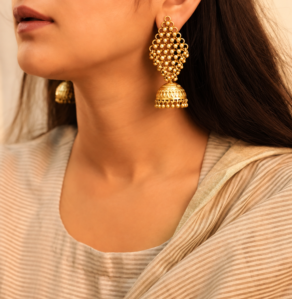 92.5 sterling silver Tattva Intricate Jali Statement Grand Jhumka, view 6
