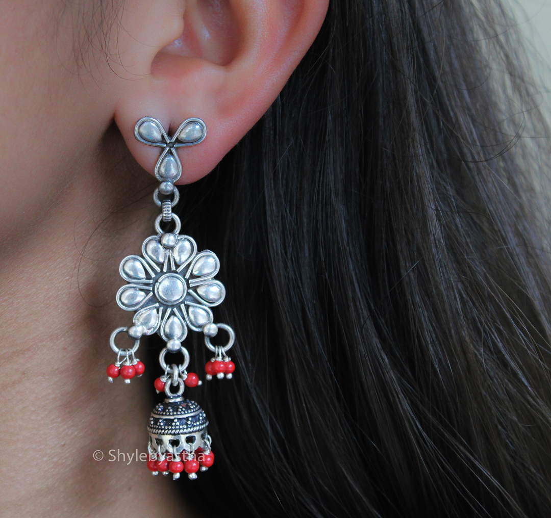 Dulari Coral Red 2 Layered Jhumki