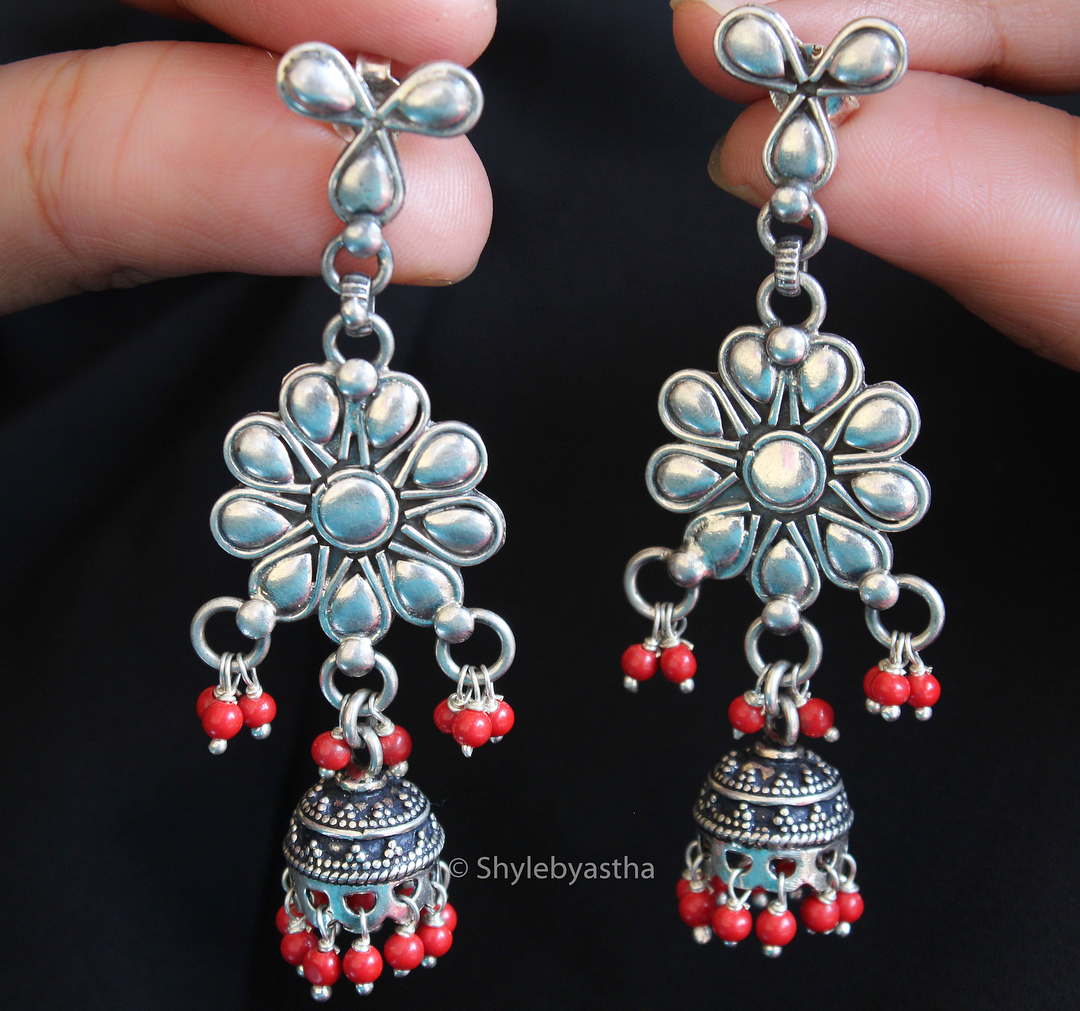 Dulari Coral Red 2 Layered Jhumki