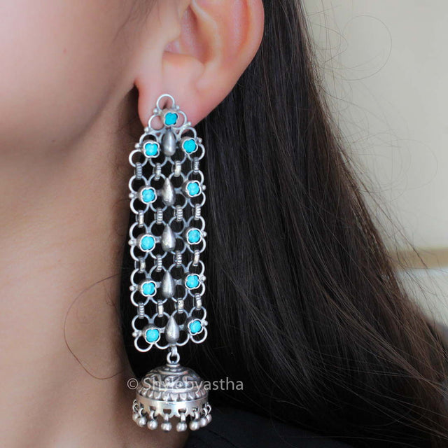Dulari Turquoise Jali Jhumkis