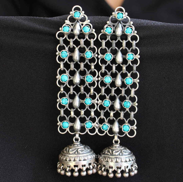 Dulari Turquoise Jali Jhumkis