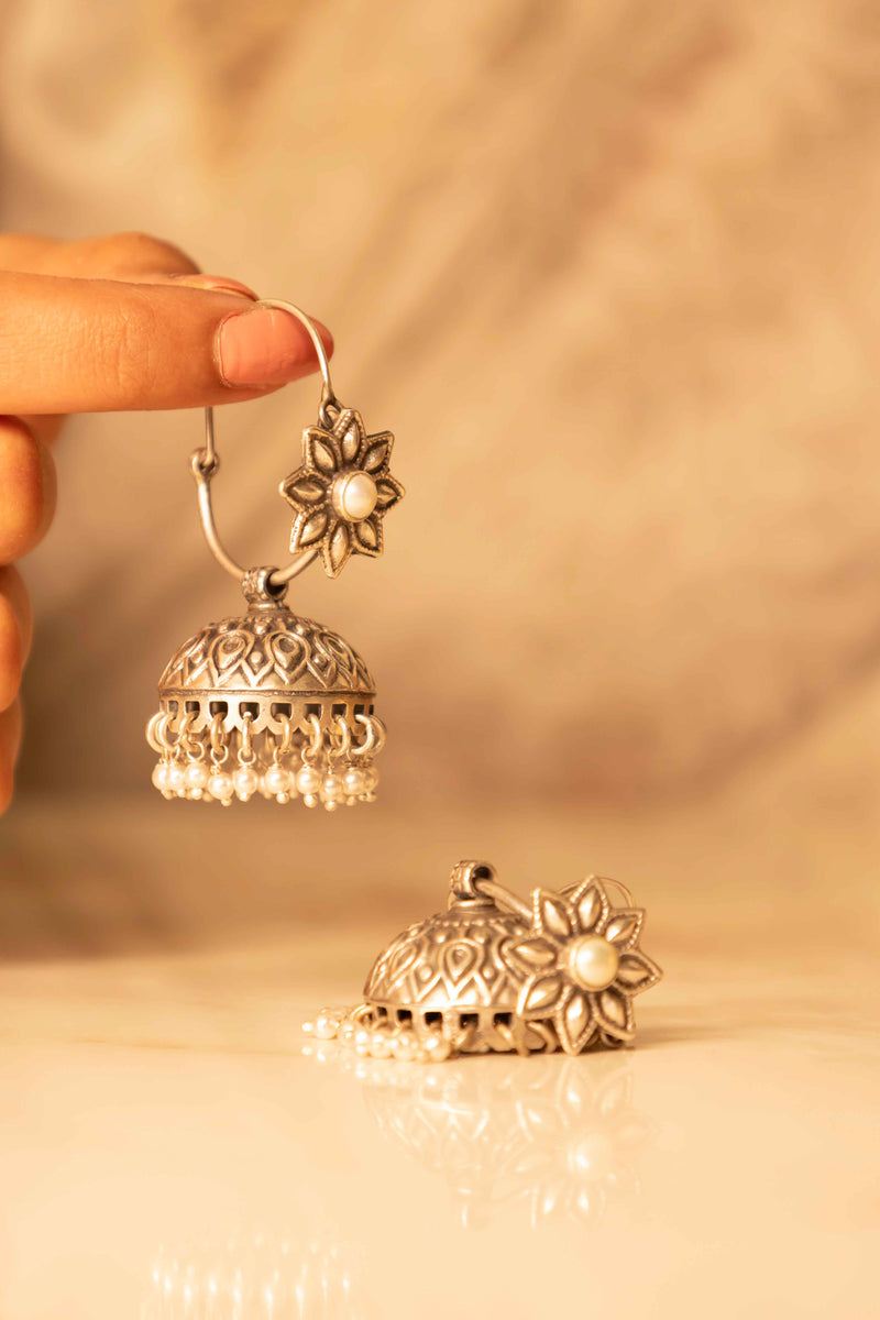 Dulari Intricate Pearl Embossed Bali Jhumka