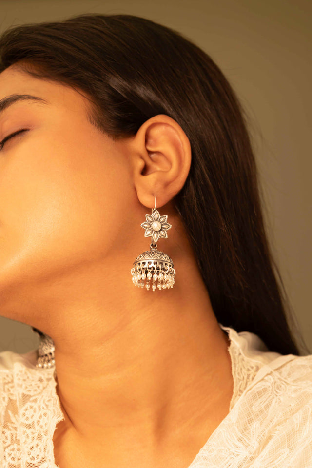 Dulari Intricate Pearl Embossed Bali Jhumka