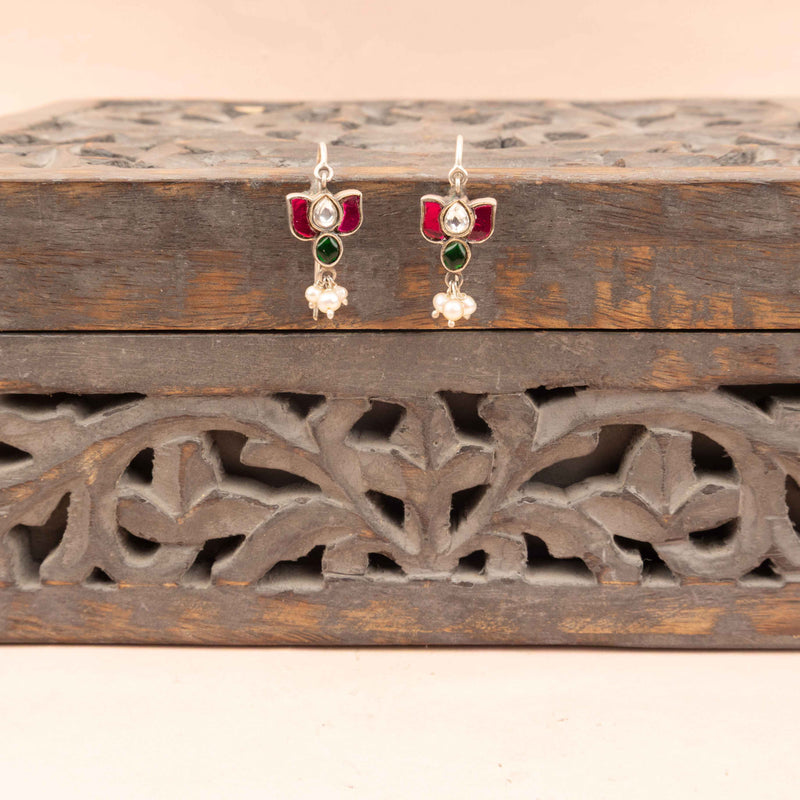 Dulari Kundan Lotus Flora Dangling Two Way Earring