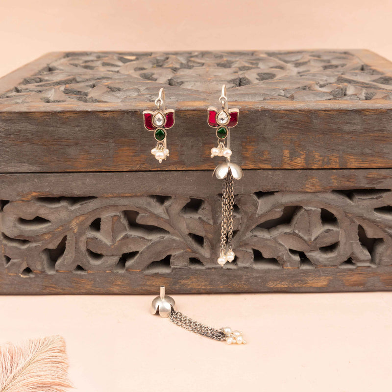 Dulari Kundan Lotus Flora Dangling Two Way Earring