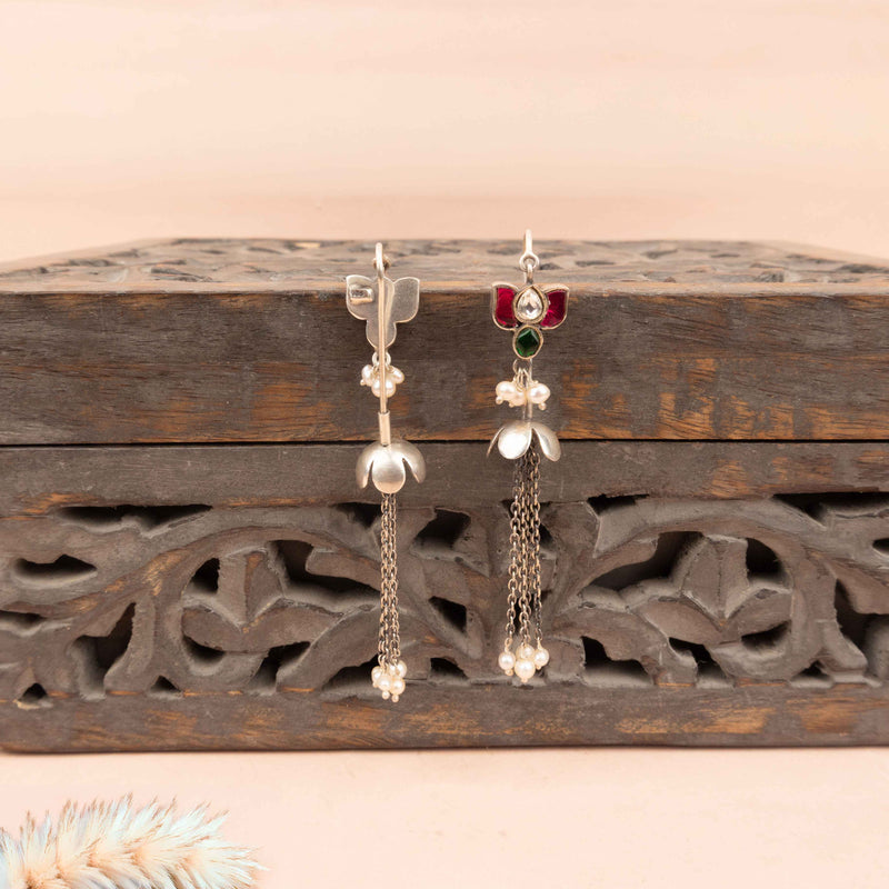 Dulari Kundan Lotus Flora Dangling Two Way Earring