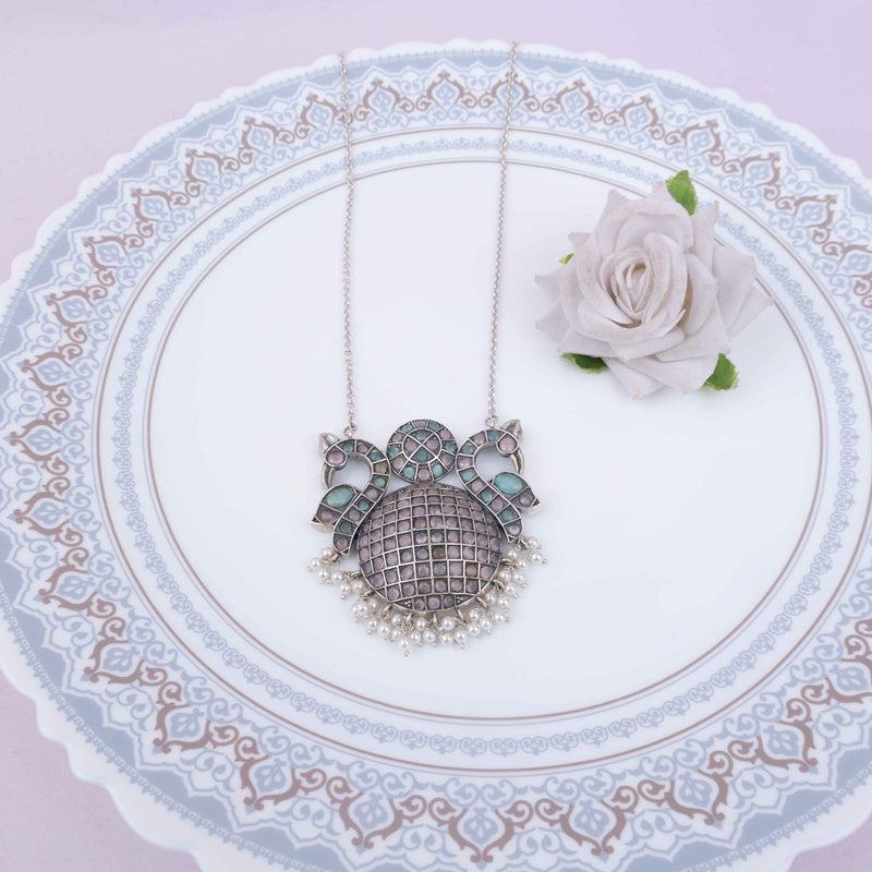Essence Dual Peacock Pastel Tone Fine Necklace