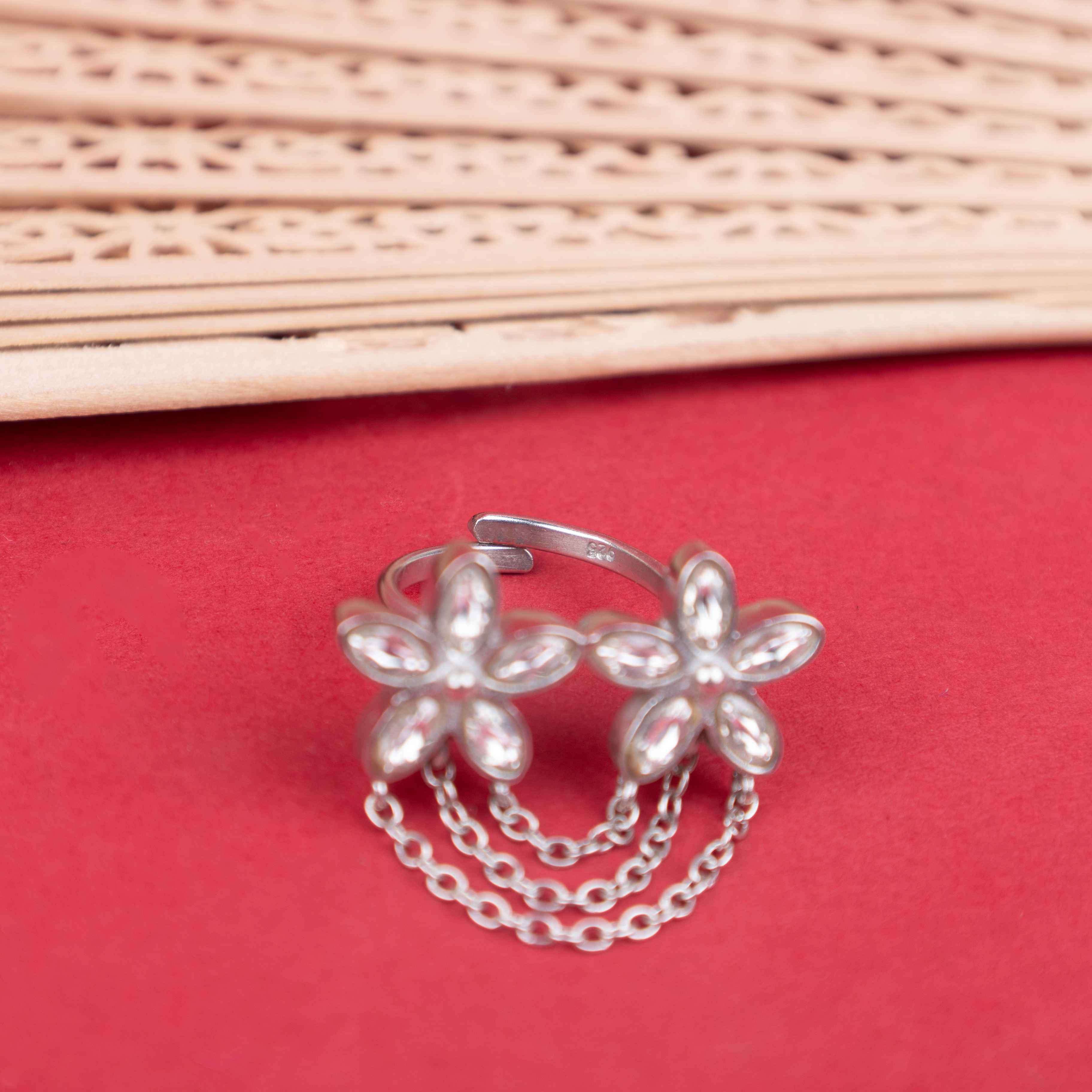 Essence Kundan Flower Chain Drop Ring