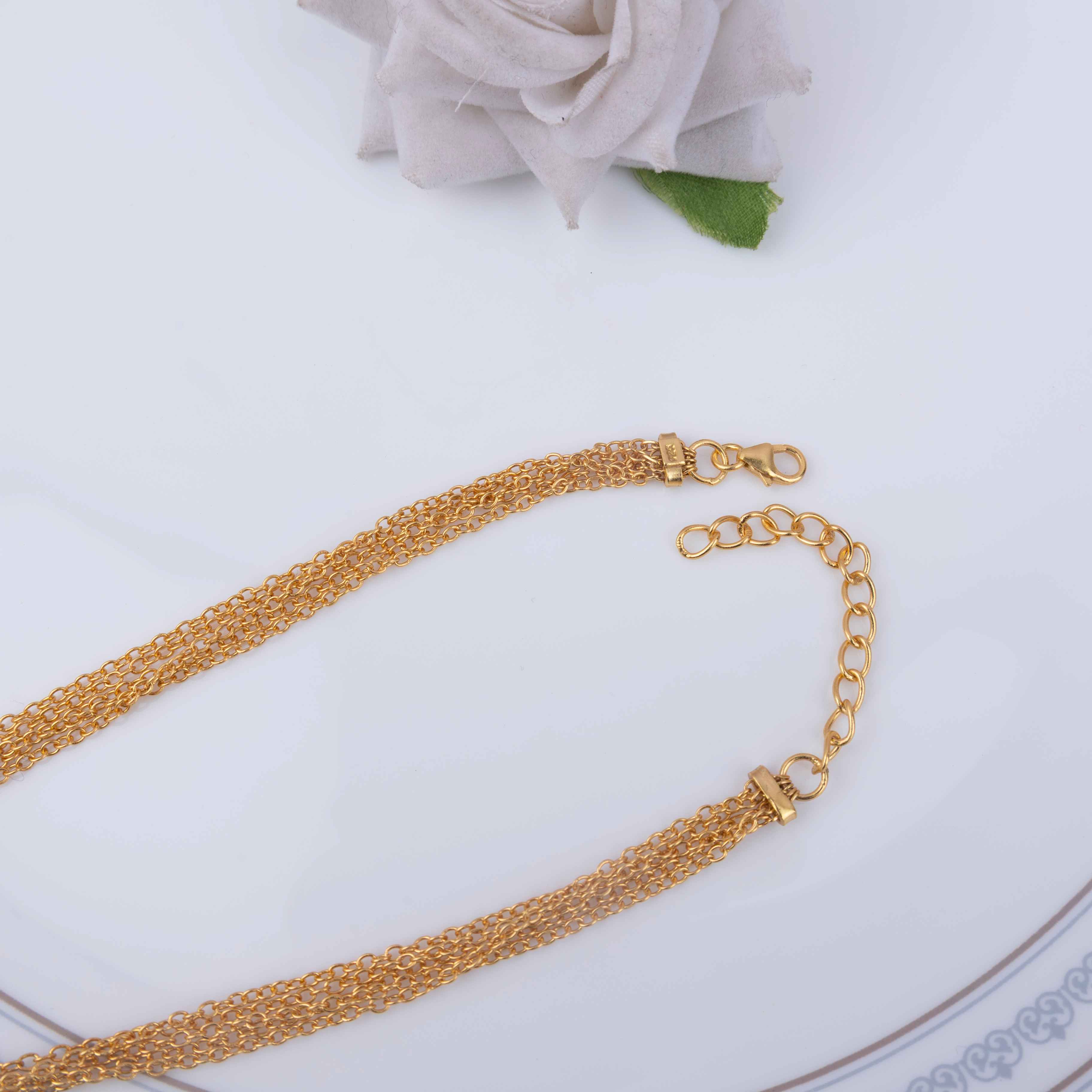Essence Kundan Flower Sequence Chain Cluster Gold Plated Necklace