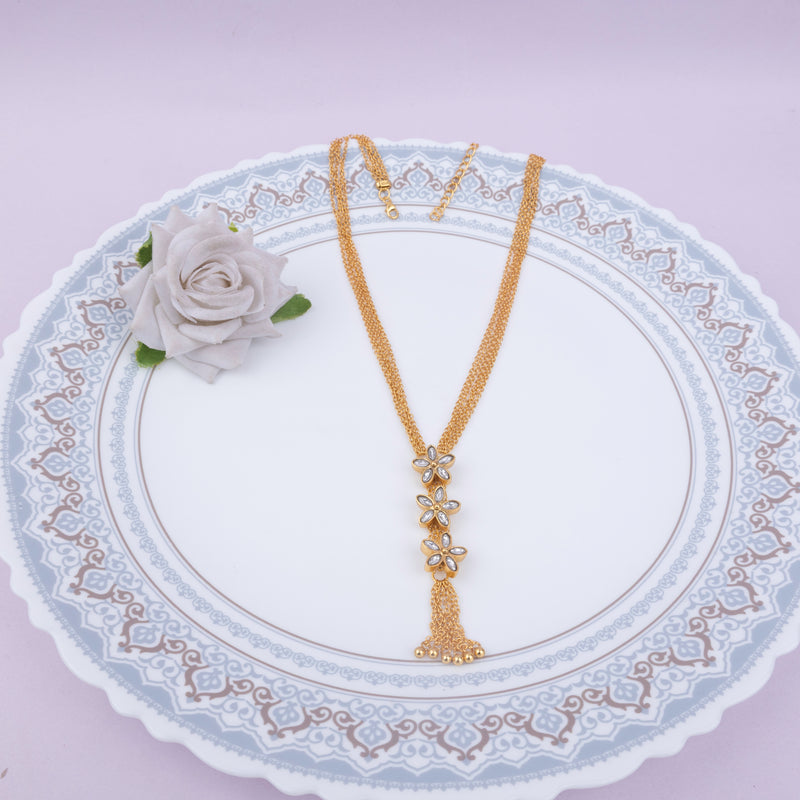 Essence Kundan Flower Sequence Chain Cluster Gold Plated Necklace