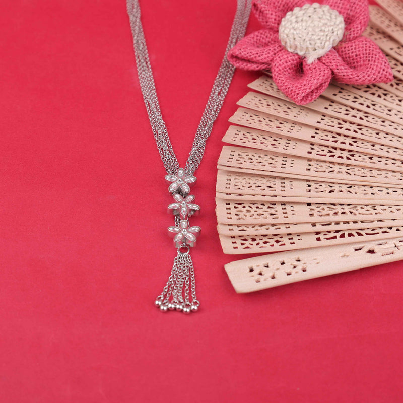Essence Kundan Flower Sequence Chain Cluster Earring Ring Necklace Set