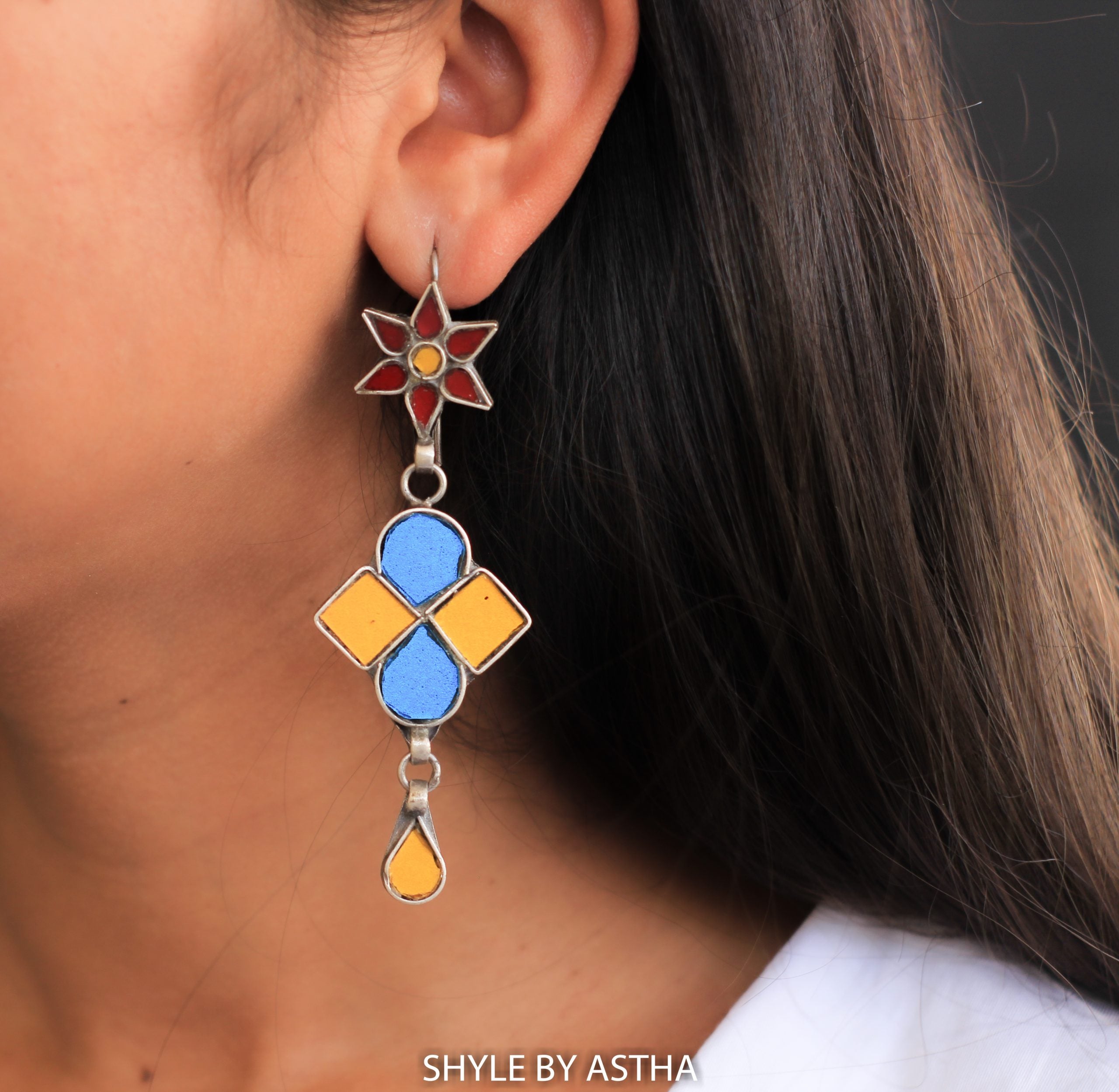 Dulari Glass Painted Fish-hook Earrings