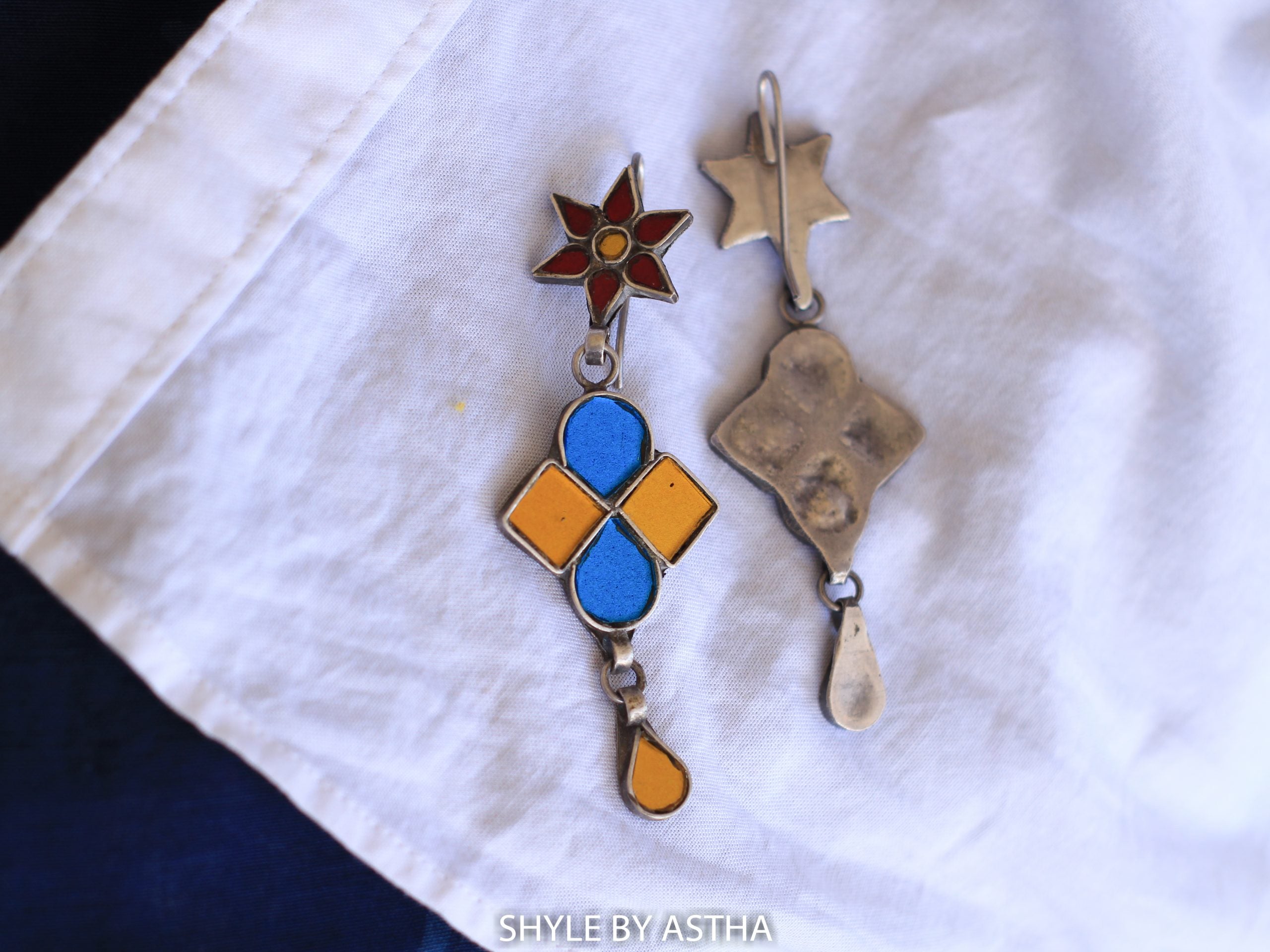 Dulari Glass Painted Fish-hook Earrings