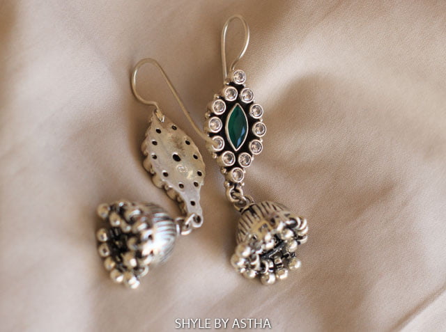 Anvaya Zircon Emerald Fish Hook Jhumkis