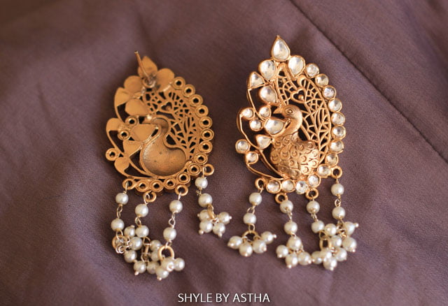 Tattva Finely Carved Peacock Plated Earrings