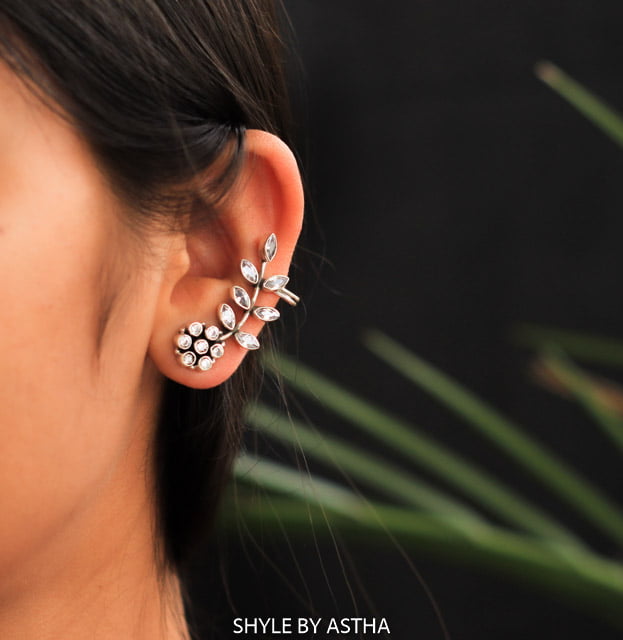 Adya Mini Flower Leaf Zircon Ear Cuff - Main Image
