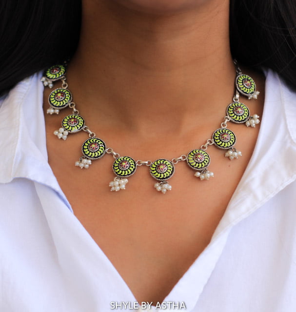 Adya Enamel Flora Necklace