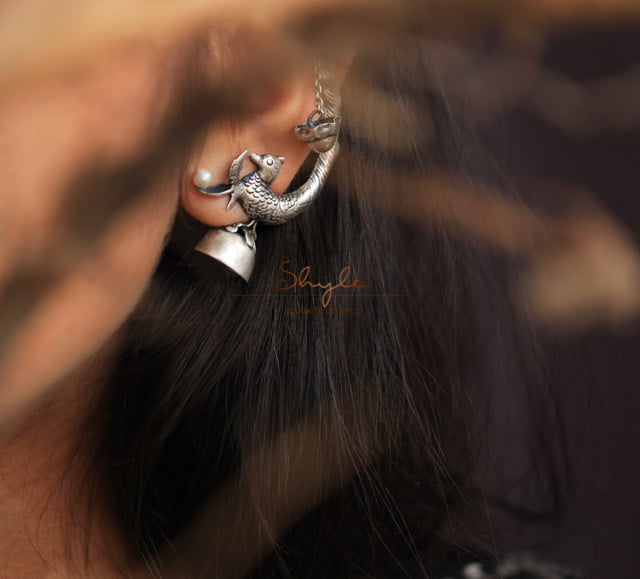 Qurbat Intricate Peacock Lamp Statement Earcuff