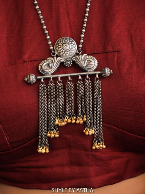 Tattva Dangling Dual Peacock Classic Necklace