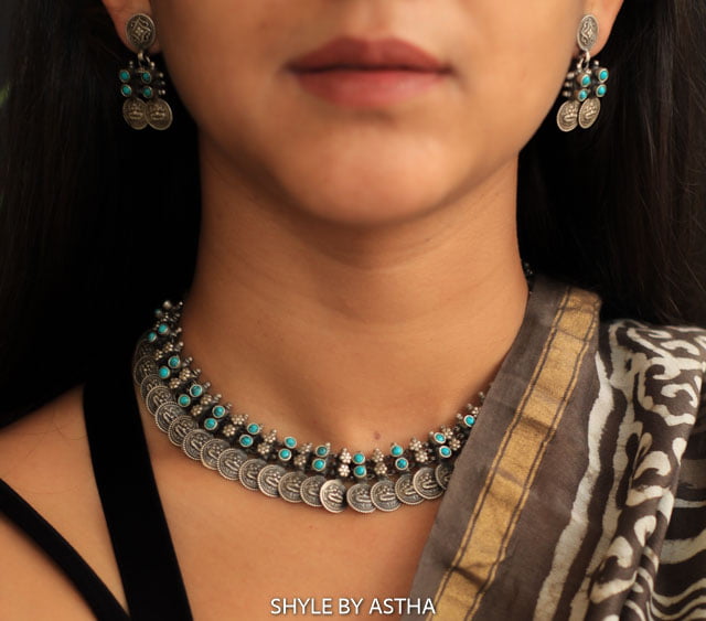 Tattva Turquoise Sequence Necklace Earring Set