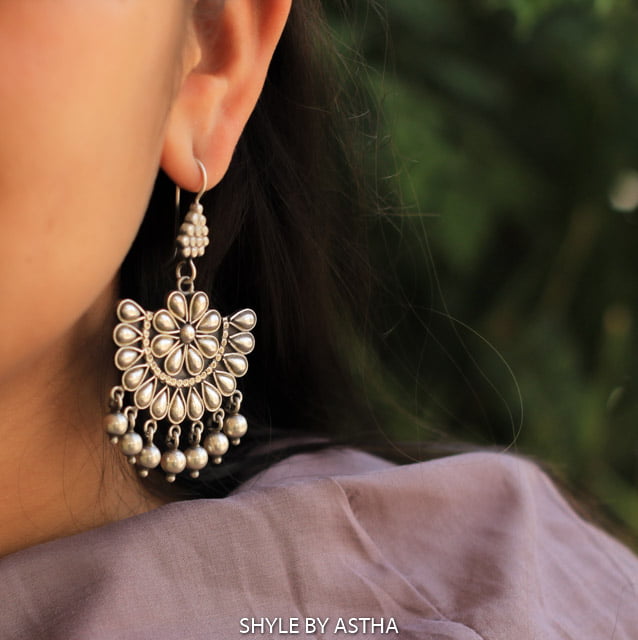 Moh Embossed Petals Fish Hook Earrings