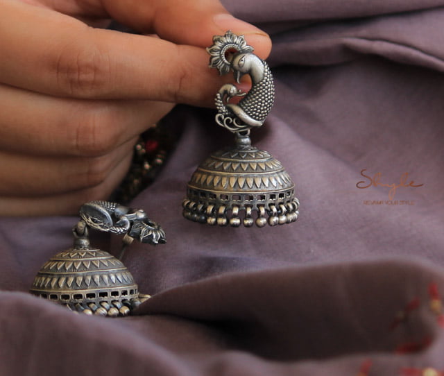 Dulari Peacock Motif Sequence Art Jhumka