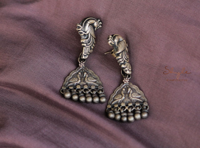 Moh Peacock Motif Vintage Art Earrings