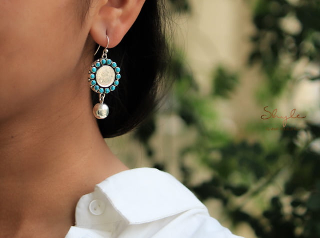 Adya Victorian Coin Turquoise drop earrings