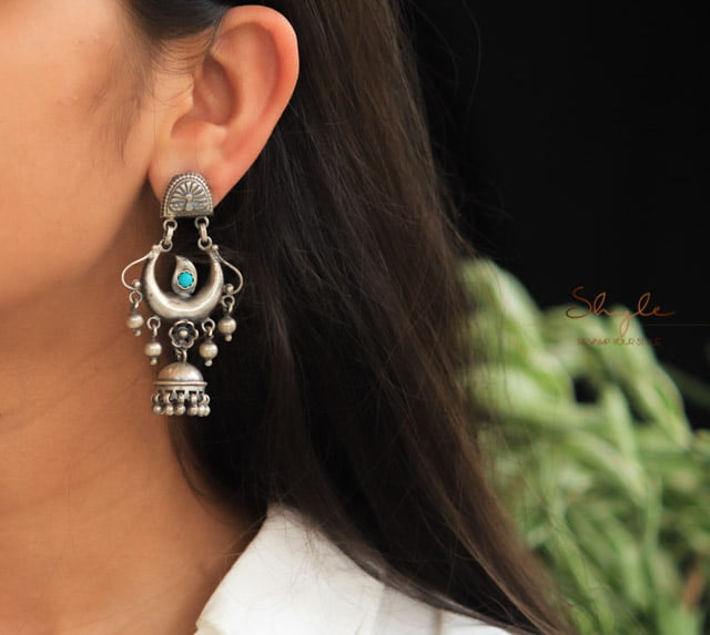 Mizoya Peacock Motif Crescent Motif Jhumki