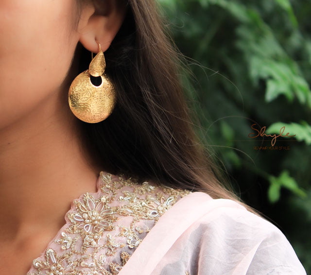 Moh Intricate Gold Tone Fish Hook Earrings