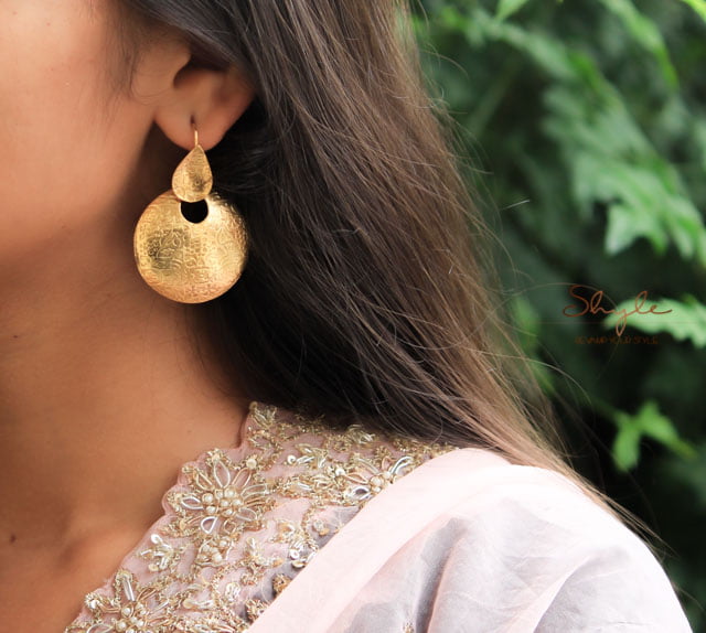Moh Intricate Gold Tone Fish Hook Earrings