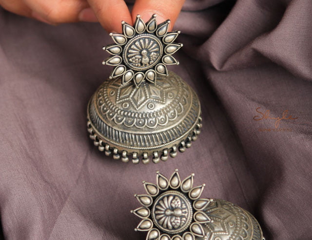 Dulari Dancing Peacock Motif Intricate Grand Jhumka