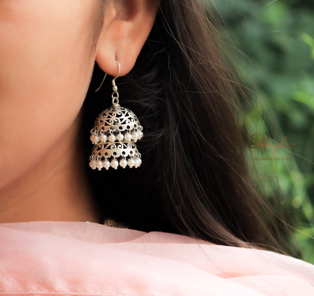 Essence Fine Carved Freshwater Pearl Layered Jhumki