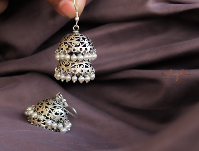 Essence Fine Carved Freshwater Pearl Layered Jhumki