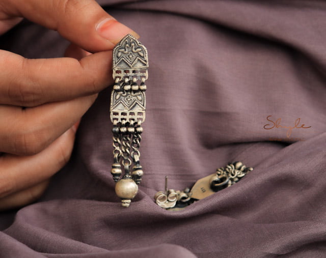 Moh Intricate Peacock Motif Ball Drop Earrings primary