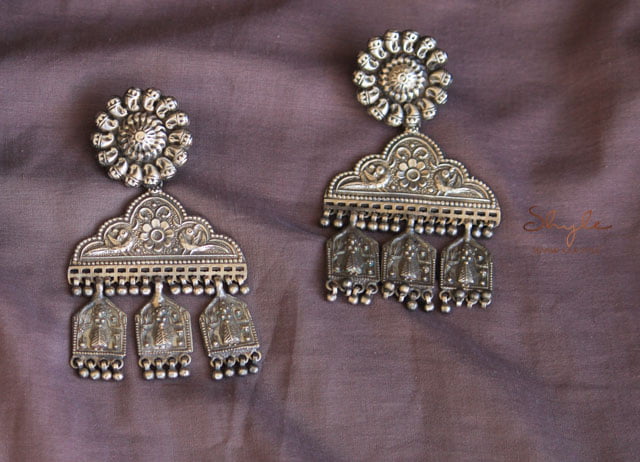 Tattva Flower Motif Intricate Tribal Art Earrings