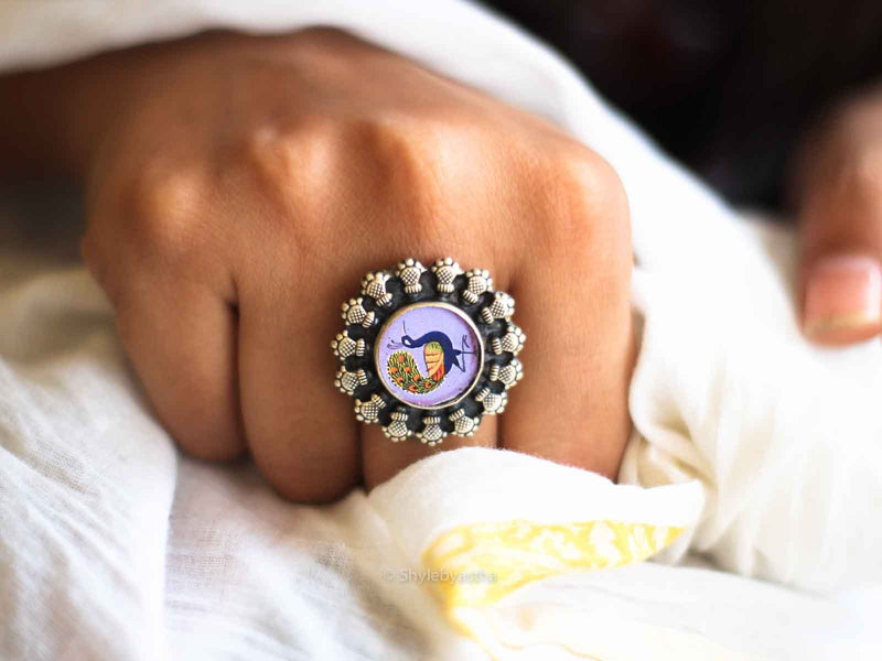 Tattva Peacock Handpainted Ring