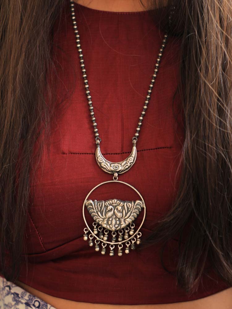 Dulari Crescent moon Dual Peacock Necklace