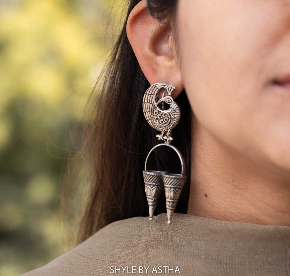 Mizoya Peacock Motif Quirky Earrings