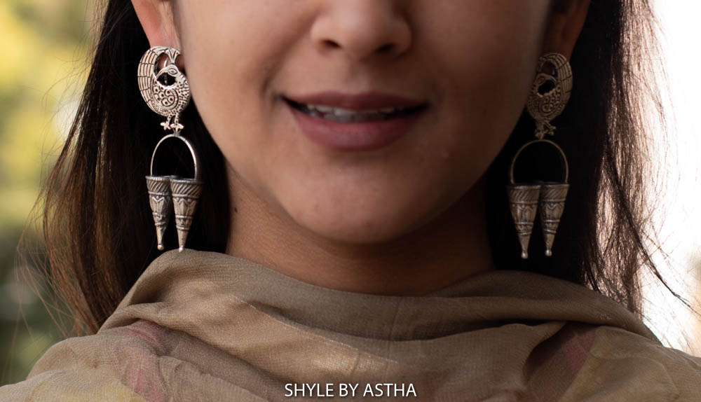 Mizoya Peacock Motif Quirky Earrings