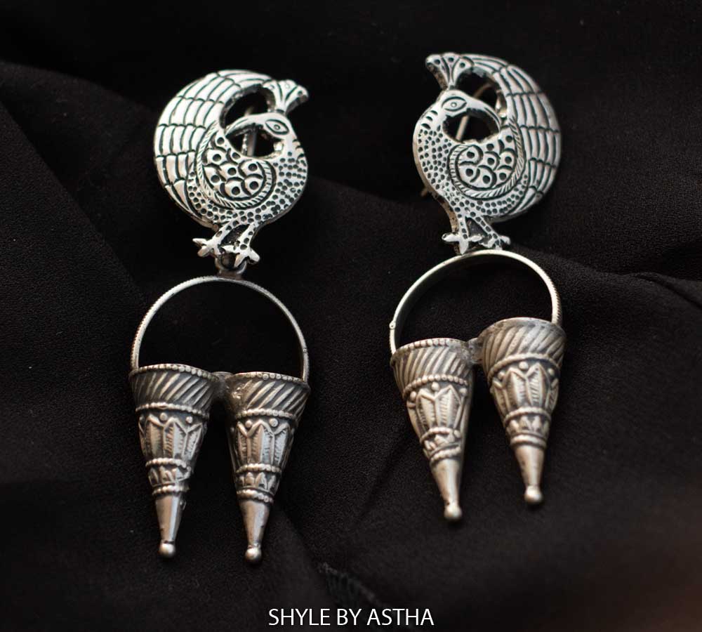 Mizoya Peacock Motif Quirky Earrings